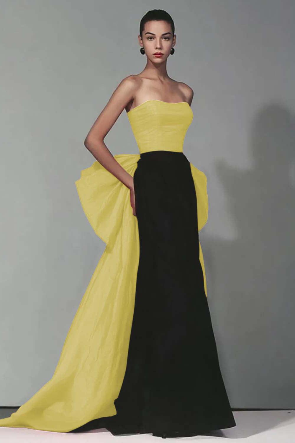 Stunning Black And Red Strapless Long Mermaid Prom Dress With Bow