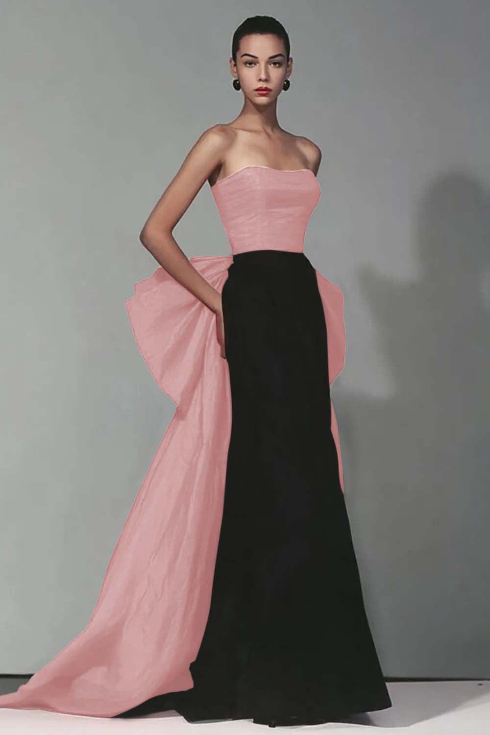 Stunning Black And Red Strapless Long Mermaid Prom Dress With Bow