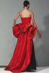 Stunning Black And Red Strapless Long Mermaid Prom Dress With Bow