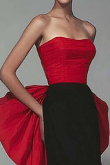 Stunning Black And Red Strapless Long Mermaid Prom Dress With Bow