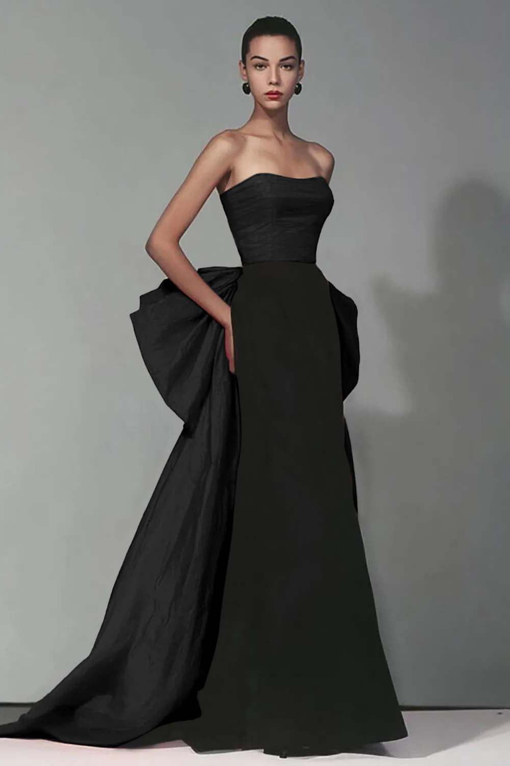 Stunning Black And Red Strapless Long Mermaid Prom Dress With Bow