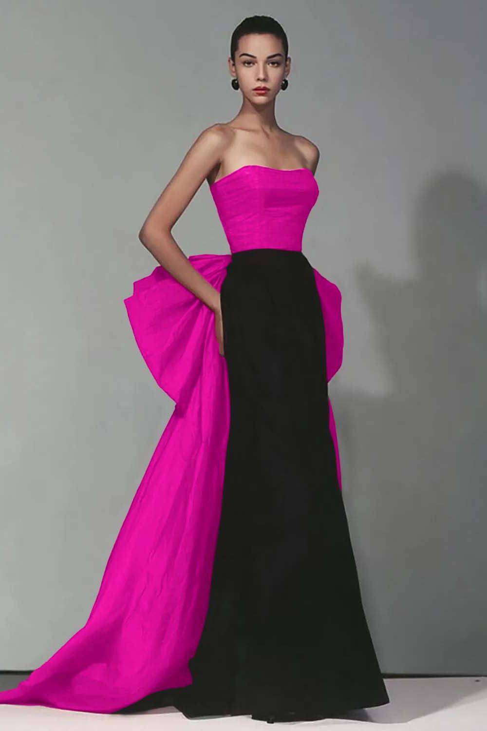Stunning Black And Red Strapless Long Mermaid Prom Dress With Bow