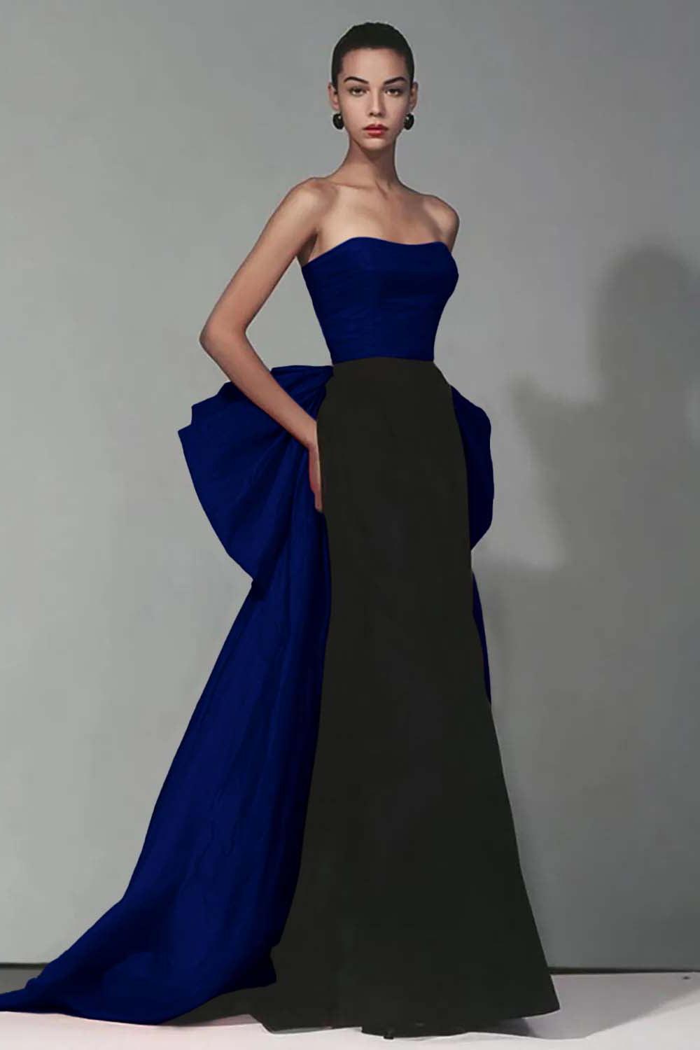 Stunning Black And Red Strapless Long Mermaid Prom Dress With Bow
