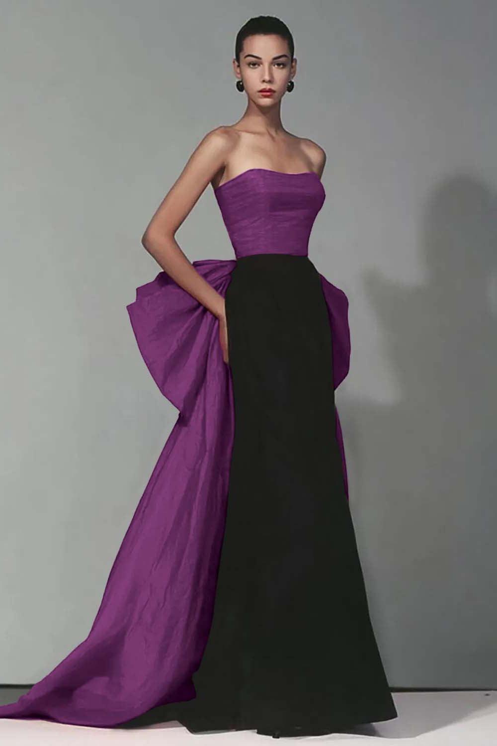 Stunning Black And Red Strapless Long Mermaid Prom Dress With Bow