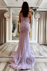 Stunning Mermaid Style Lilac Gown With Embroidery And Front Slit Prom Dress Formal Evening Gown