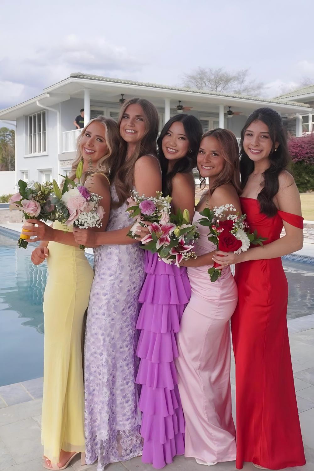 Stylish A Line Strapless Purple Long Prom Dress With Ruffles Split Front Formal Evening Gown