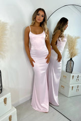 Stylish Mermaid Spaghetti Straps Pink Long Prom Dress With Bowknot Formal Evening Gown