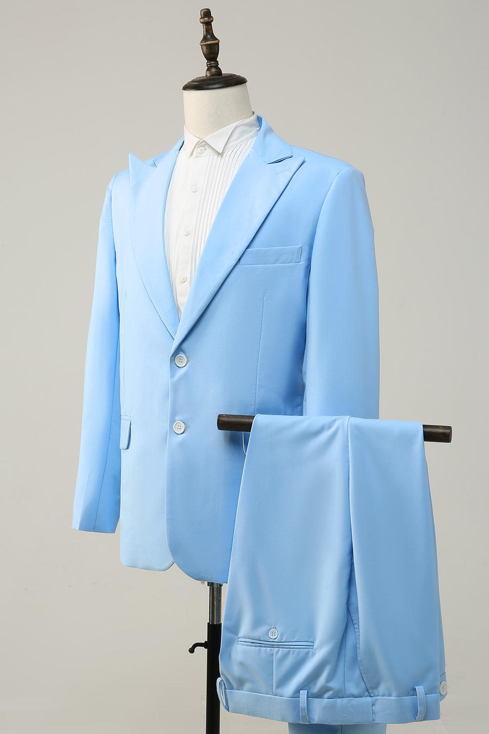 Stylish Peak Lapel Single-Breasted Sky Blue Men's Prom Suit