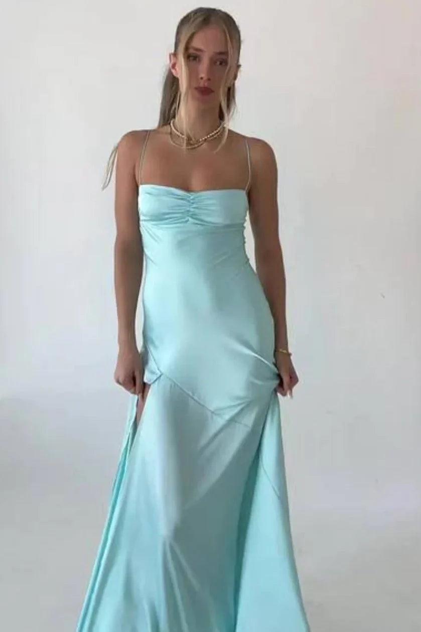 Stylish Sheath Spaghetti Straps Pink Party Dress With Criss Cross Back Formal Evening Gown