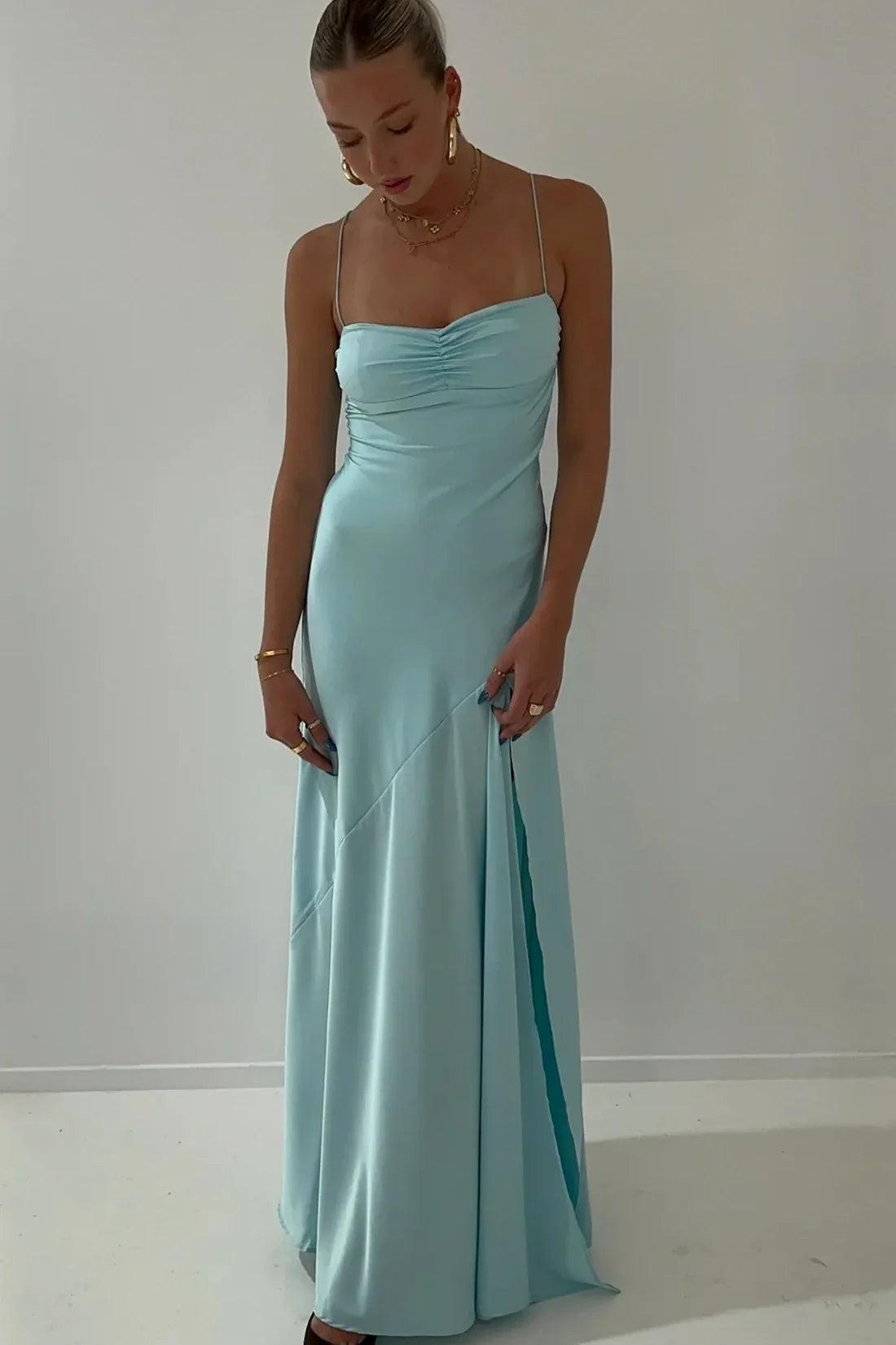 Stylish Sheath Spaghetti Straps Pink Party Dress With Criss Cross Back Formal Evening Gown