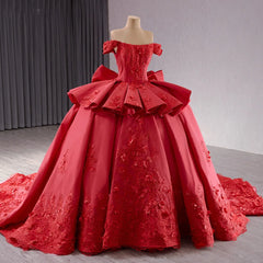 Surprise Price Red Quinceanera Dress Satin Floral Lace Applique Mexico Sweet 15 Ball Gown Dress