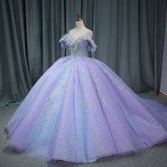 Sweet Purple Quinceanera Dress For 16Th Year Girl Floral Lace Up 15 Prom Gown Ball Gown Dress