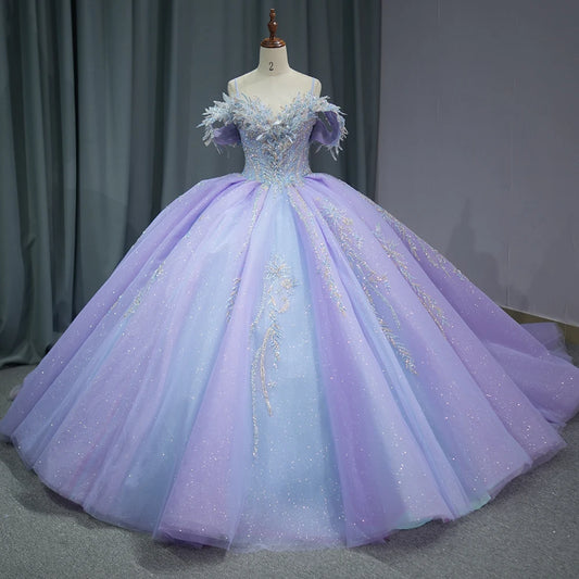 Sweet Purple Quinceanera Dress For 16Th Year Girl Floral Lace Up 15 Prom Gown Ball Gown Dress