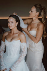 Sweetheart Beach Wedding Dress Mermaid Corset Lace Panel Train Bridal Gown