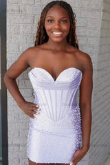 Sweetheart Beaded Homecoming Dress Corset Bodycon Mini Cocktail Dress