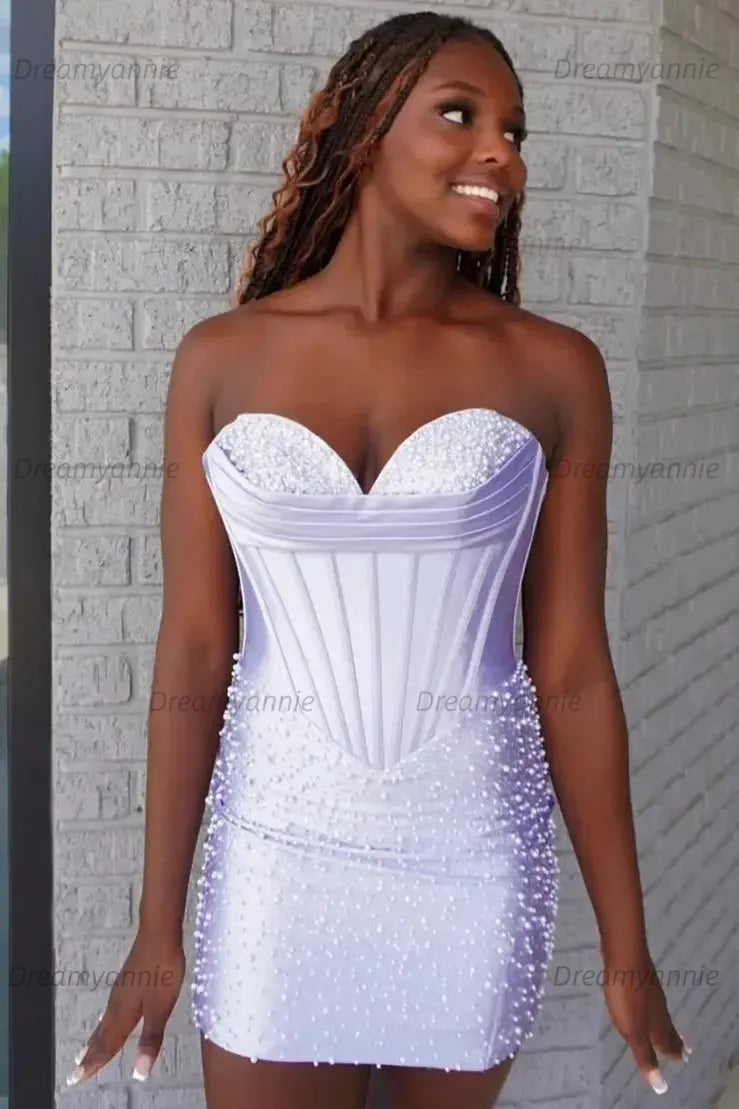 Sweetheart Beaded Homecoming Dress Corset Bodycon Mini Cocktail Dress