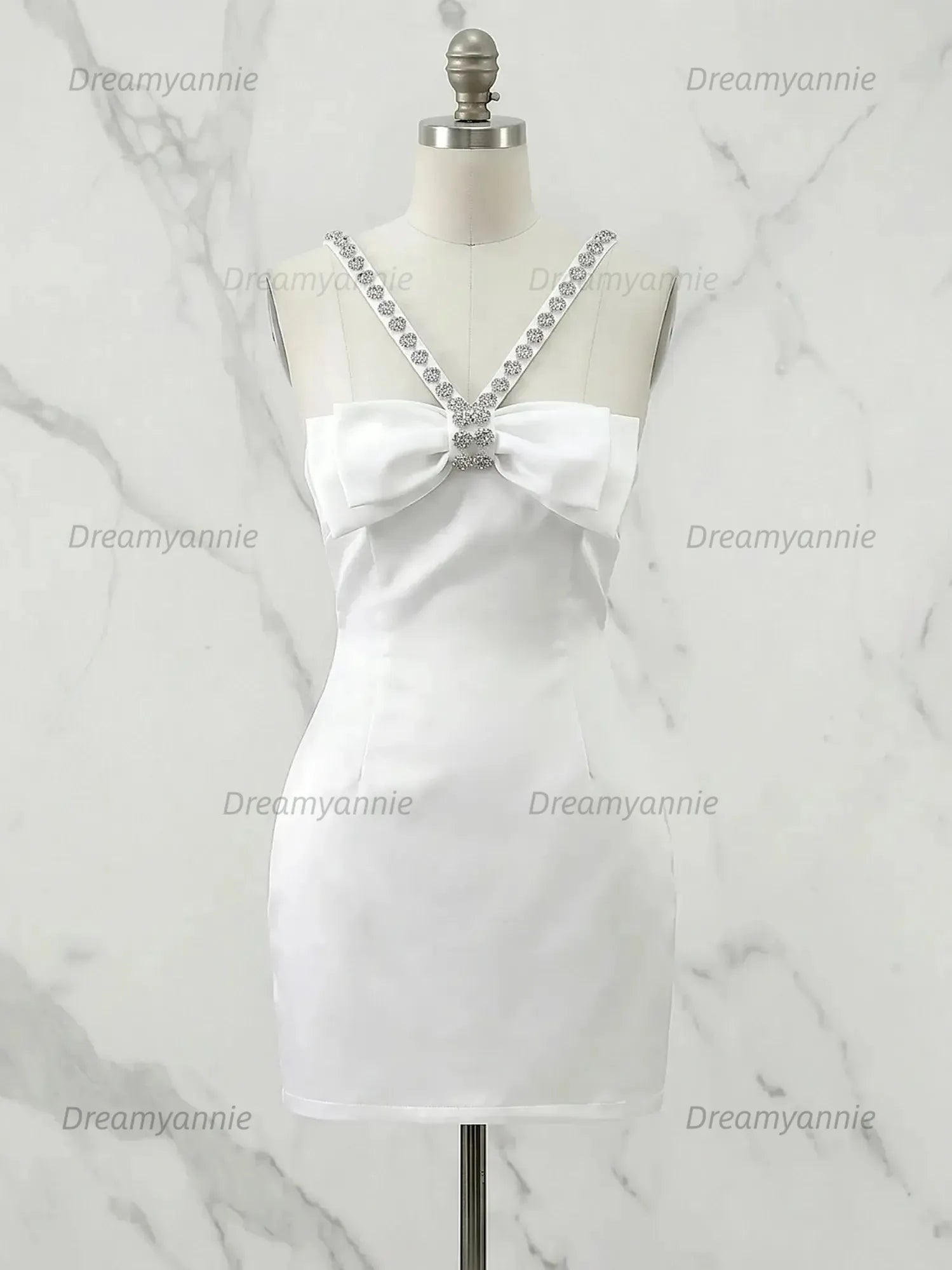 Sweetheart Bow Accent Rhinestone Strap Homecoming Dresses Mini Cocktail Dress