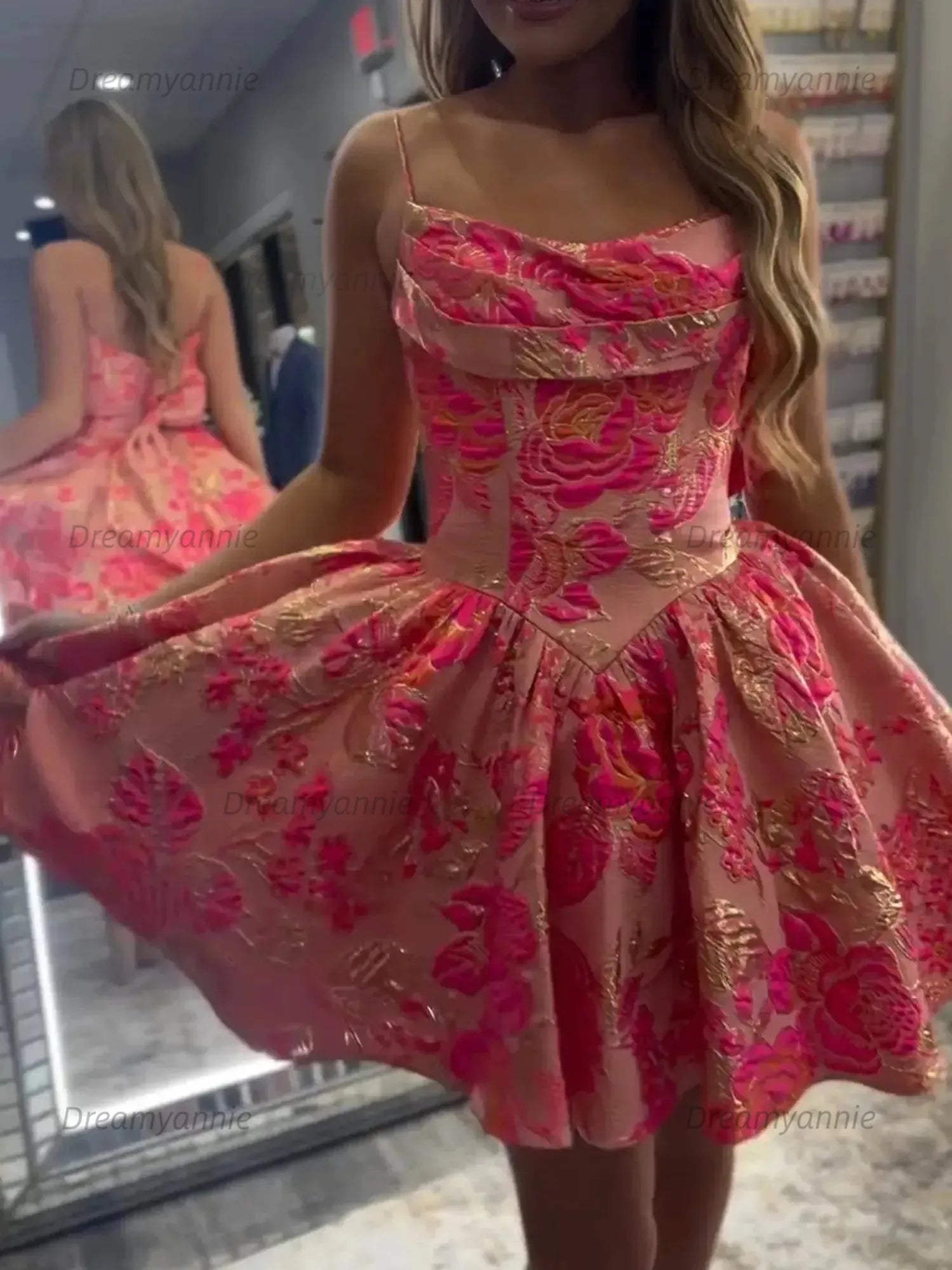 Sweetheart Floral Brocade A-Line Homecoming Dresses Mini Cocktail Dresses
