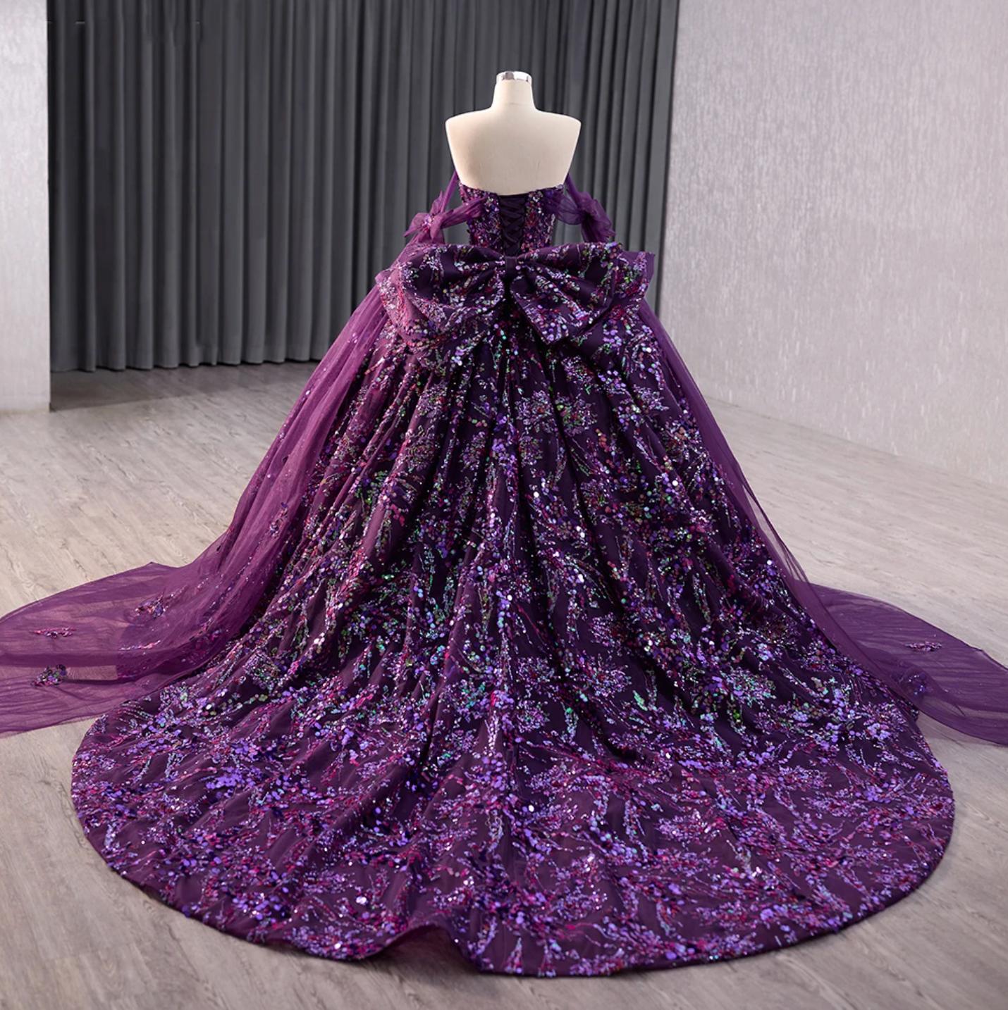 Gorgeous Purple Quinceanera Dress Satin Pleated Beaded Sweet 16 Dress Ball Gown SP2122