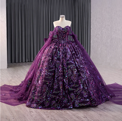 Sweetheart Floral Sweet 16 Dress Purple Ball Gown Quinceanera Dress