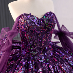 Sweetheart Floral Sweet 16 Dress Purple Ball Gown Quinceanera Dress