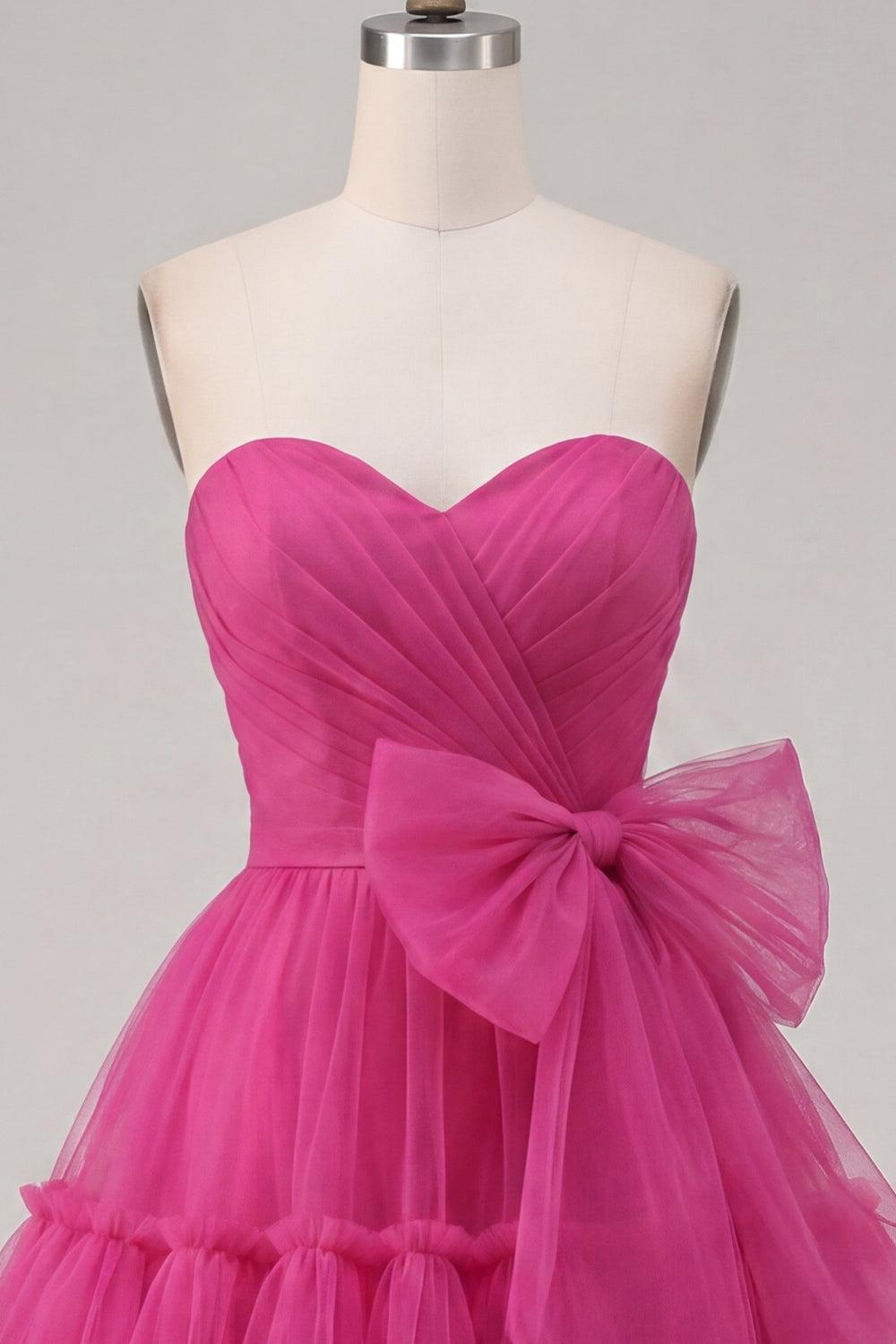 Sweetheart Fuchsia A Line Ruched Short Homecoming Dress with Bow