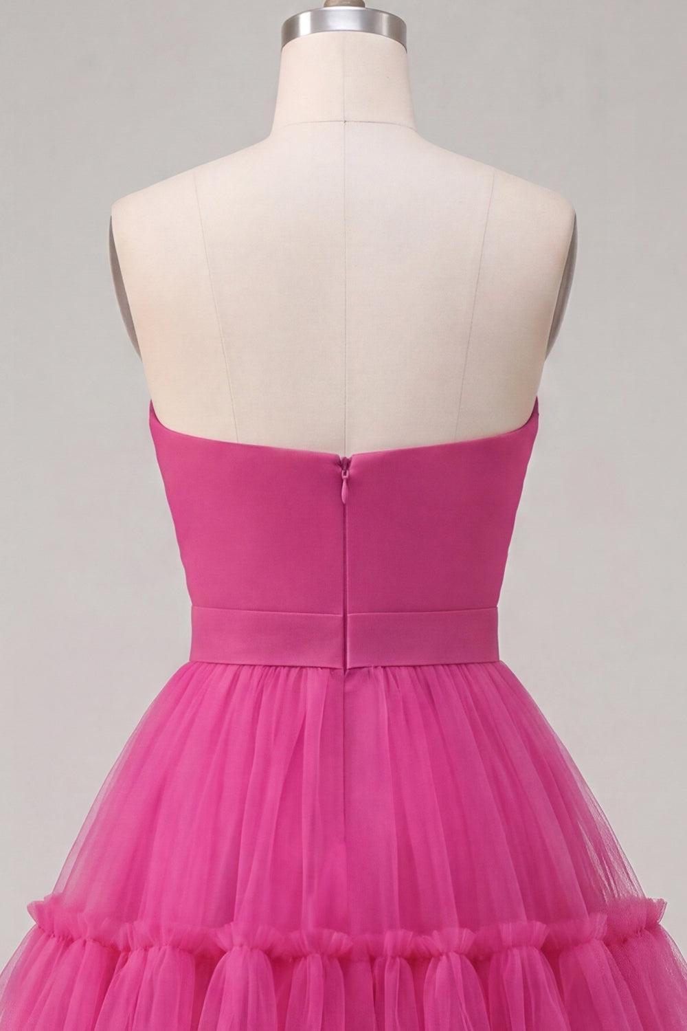 Sweetheart Fuchsia A Line Ruched Short Homecoming Dress with Bow