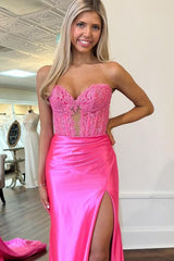 Sweetheart Fuchsia Prom Dress Mermaid Corset Long Evening Dress with Slit