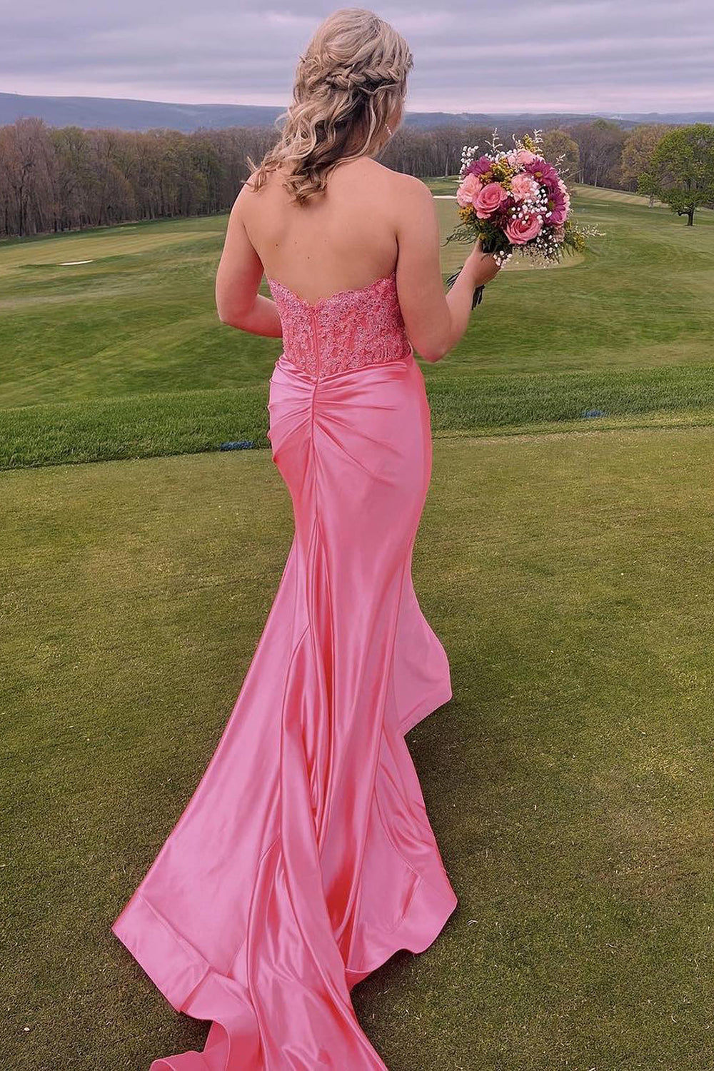 Sweetheart Fuchsia Prom Dress Mermaid Corset Long Evening Dress with Slit