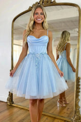 Sweetheart Glitter Tulle Mini Dress with 3D Floral Waist Detail Homecoming Dresses
