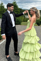 Sweetheart Light Green Layered Ruffle Evening Dress With Slit Formal Evening Gown