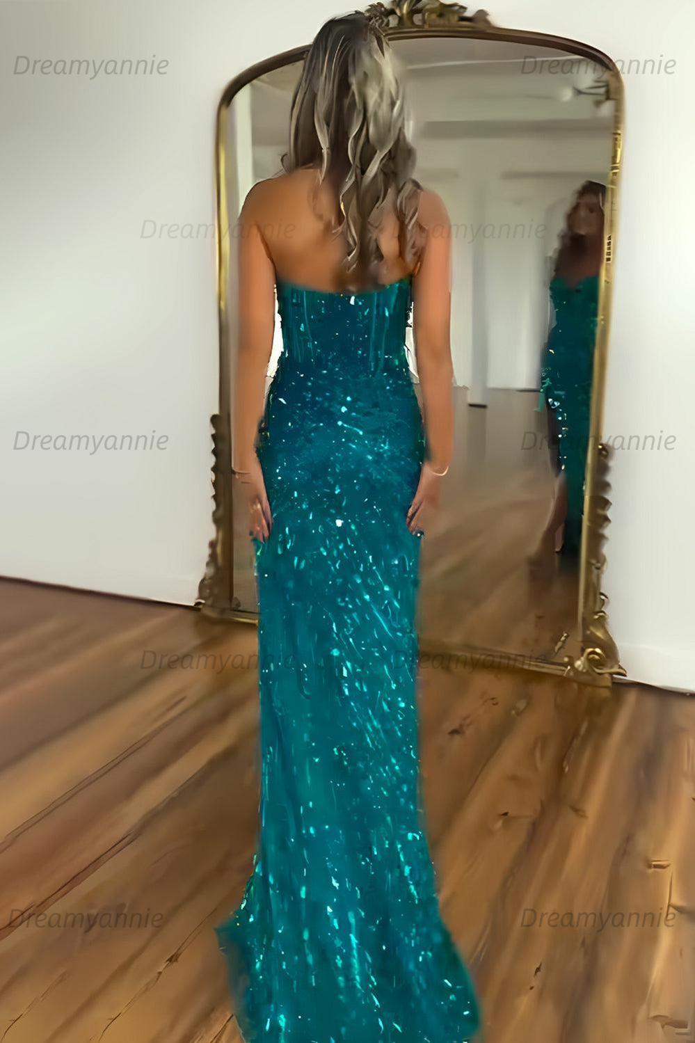 Sweetheart Mermaid Sequined Prom Dress With High Slit Skirt Formal Evening Gown