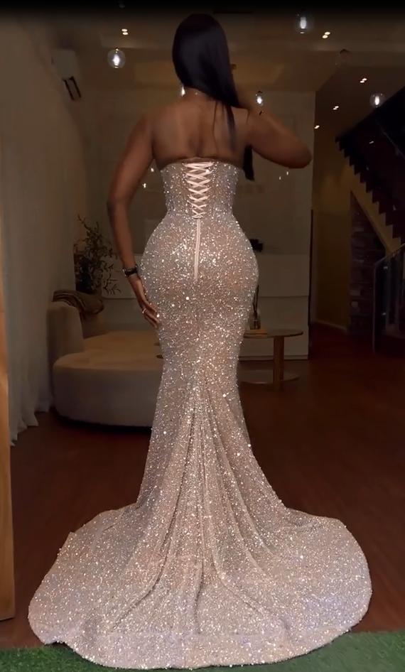 Sweetheart Mermaid Sequins Prom Dress Long With Slit
