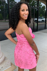 Sweetheart Pink Homecoming Dress Bodycon Short Prom Dress with Appliques