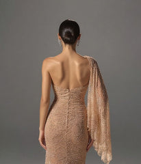 Sweetheart Sequined Formal Dress Beaded Sheath Prom Dress with Cape