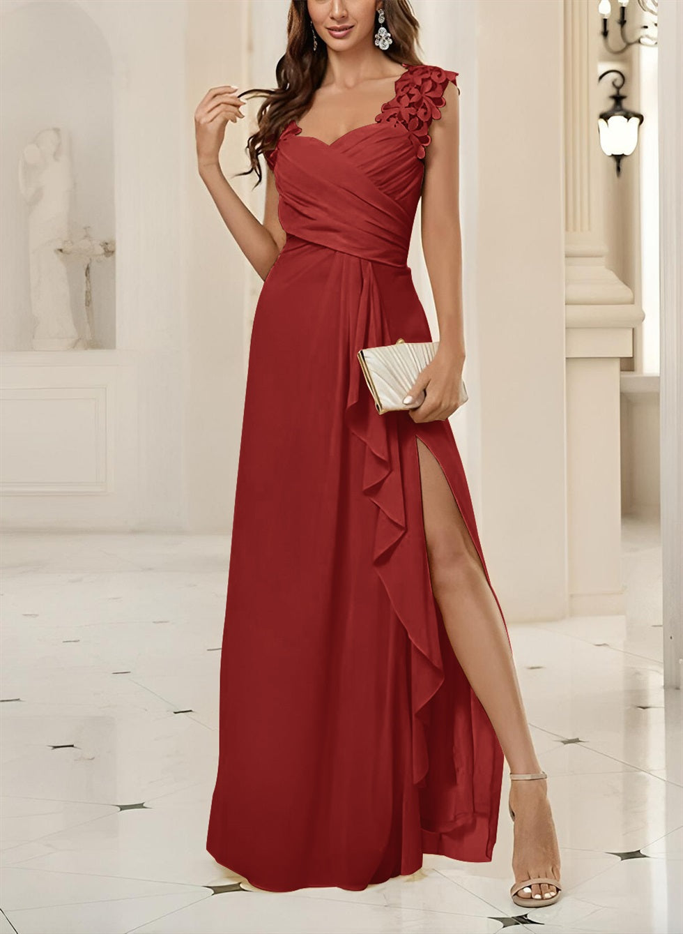 Sweetheart Sleeveless Floor Length Chiffon Bridesmaid Dress With Lace