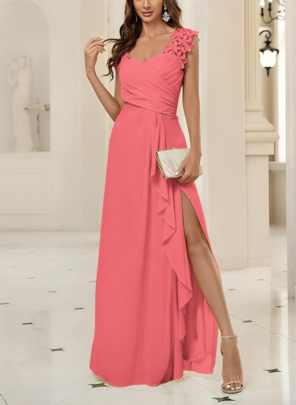 Sweetheart Sleeveless Floor Length Chiffon Bridesmaid Dress With Lace