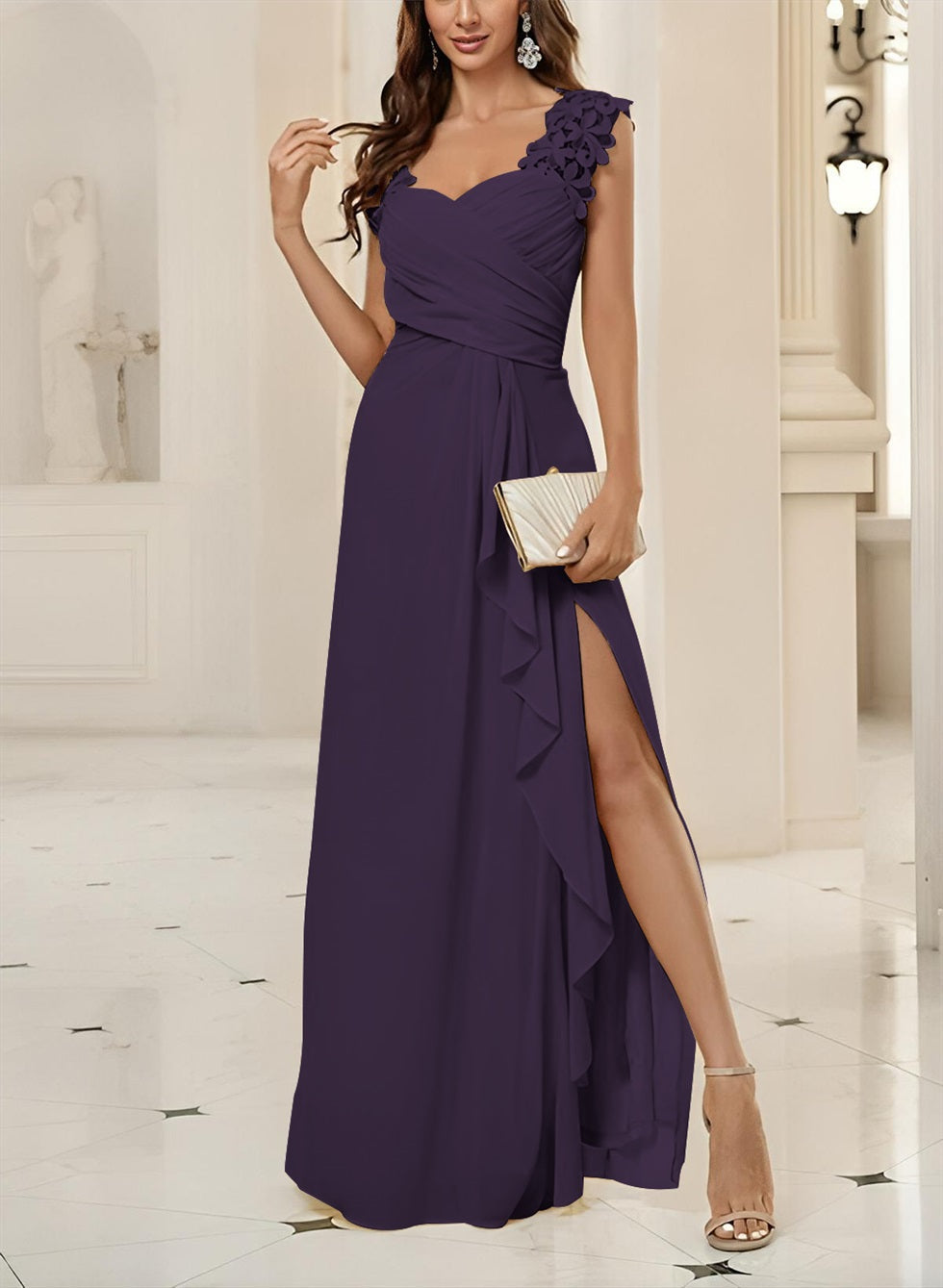 Sweetheart Sleeveless Floor Length Chiffon Bridesmaid Dress With Lace