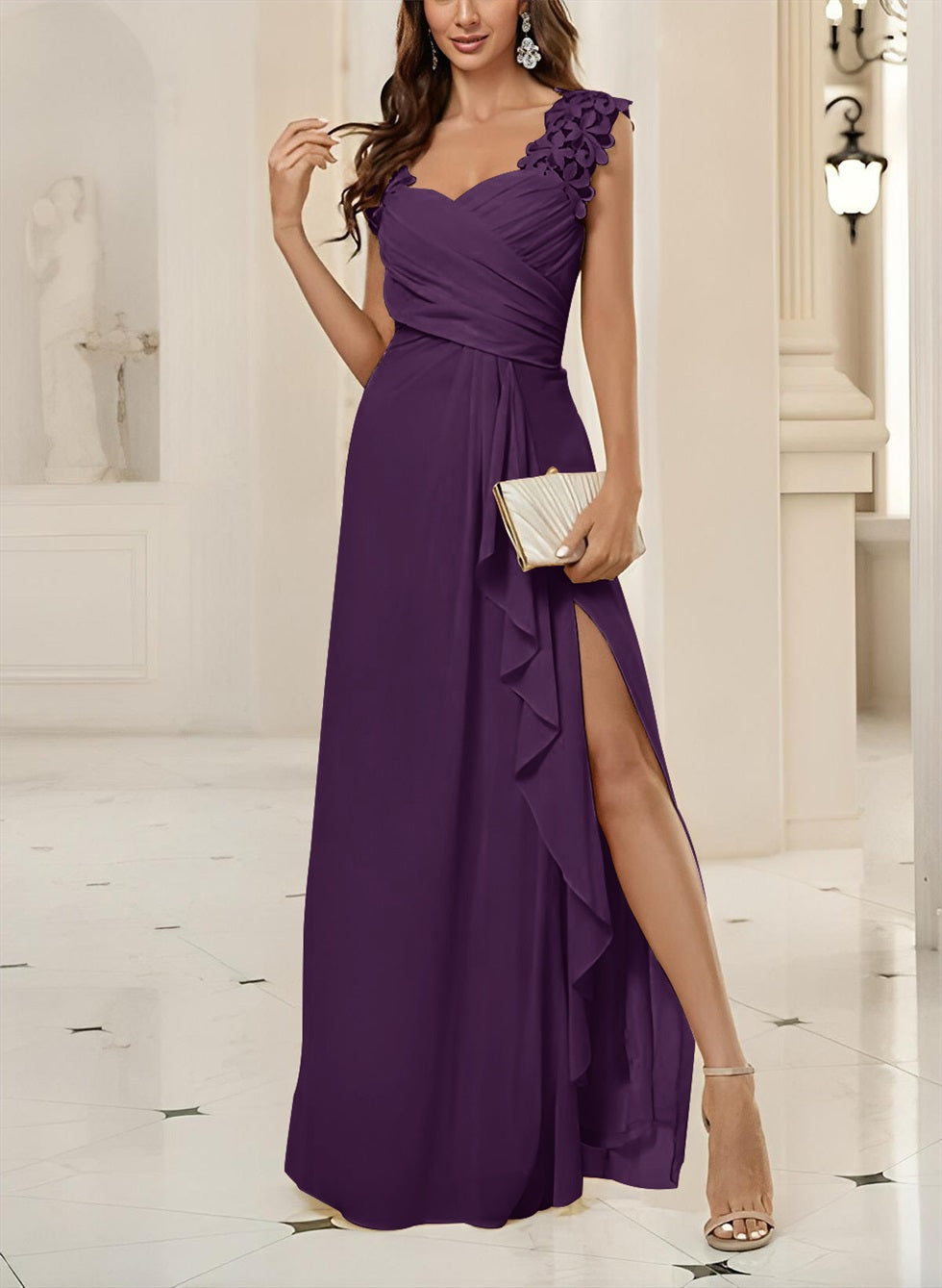 Sweetheart Sleeveless Floor Length Chiffon Bridesmaid Dress With Lace