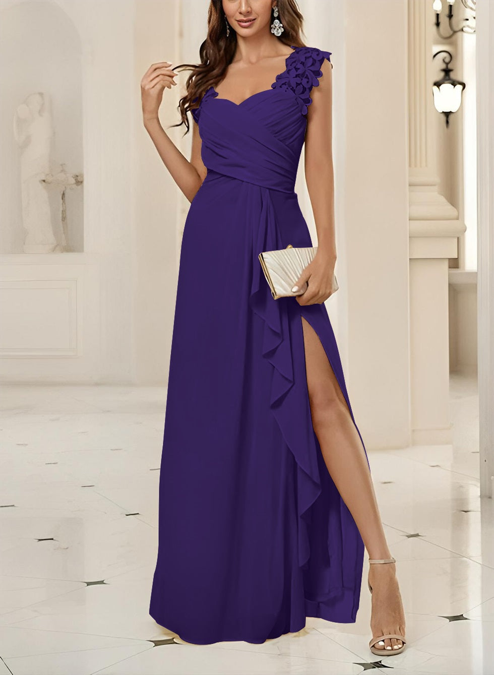 Sweetheart Sleeveless Floor Length Chiffon Bridesmaid Dress With Lace