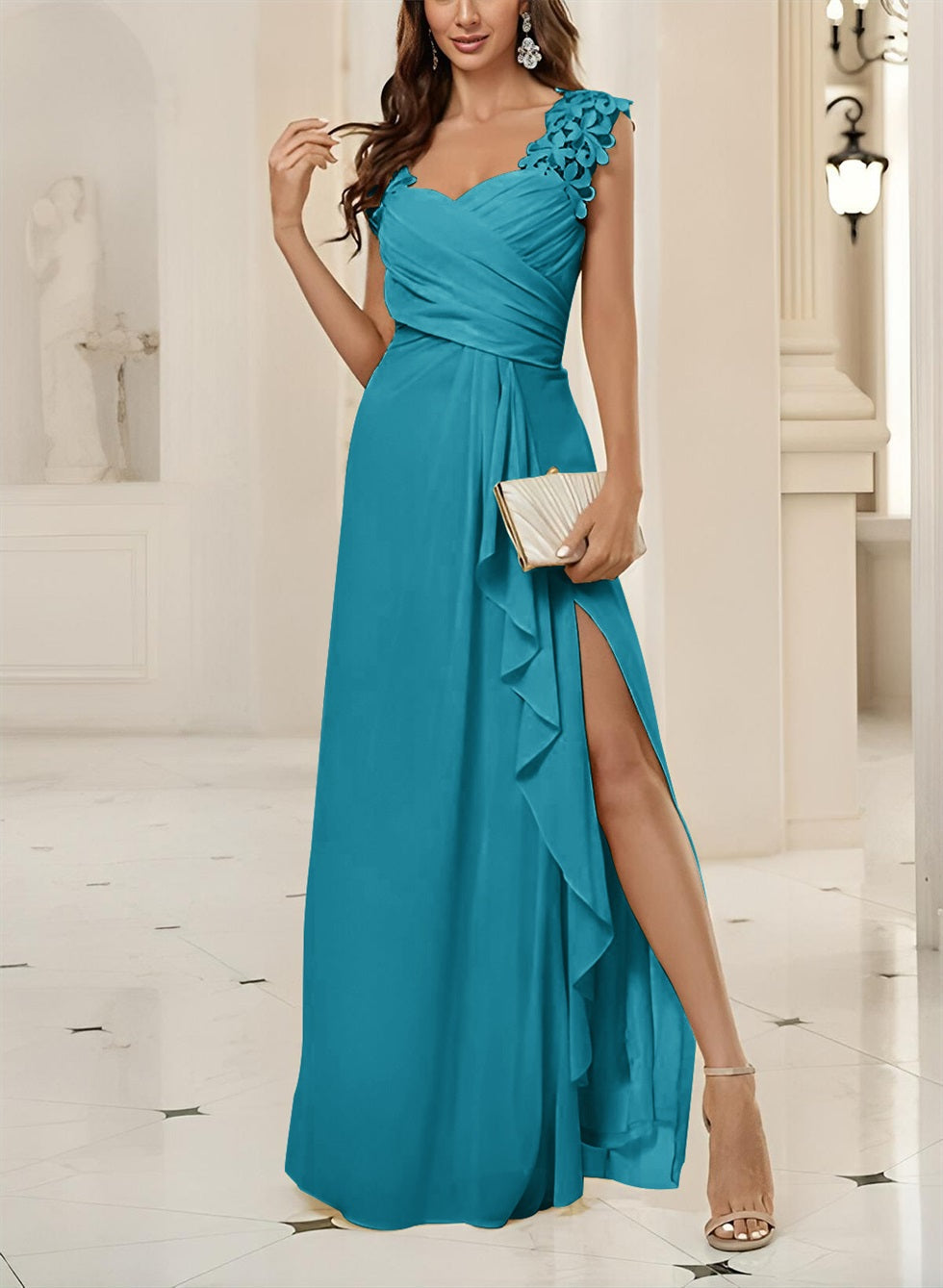 Sweetheart Sleeveless Floor Length Chiffon Bridesmaid Dress With Lace