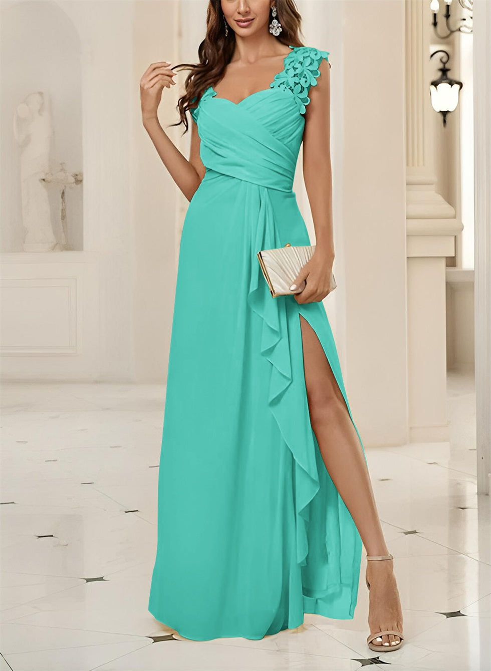 Sweetheart Sleeveless Floor Length Chiffon Bridesmaid Dress With Lace