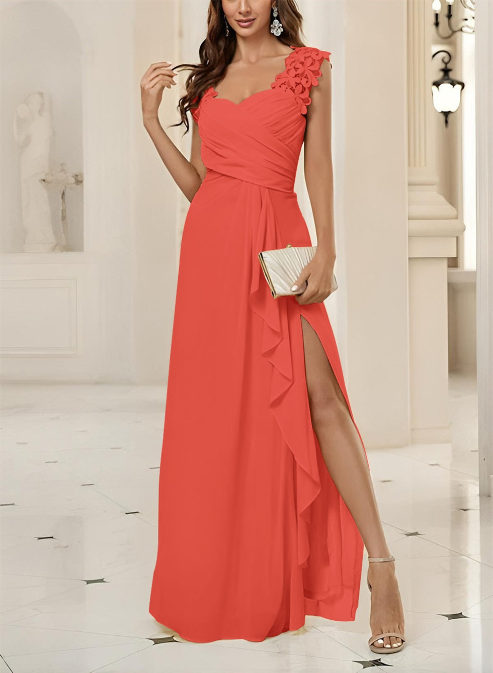 Sweetheart Sleeveless Floor Length Chiffon Bridesmaid Dress With Lace