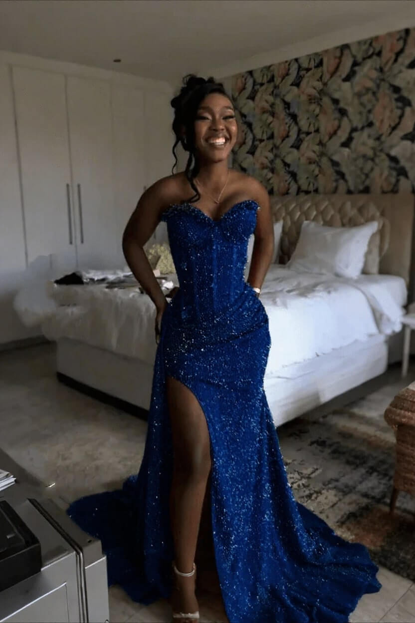 Orange Mermaid Prom Dress Sleeveless Sweetheart Sequined Formal Dress