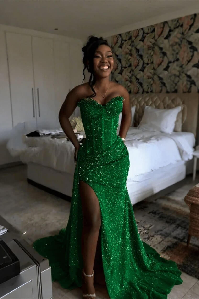 Orange Mermaid Prom Dress Sleeveless Sweetheart Sequined Formal Dress