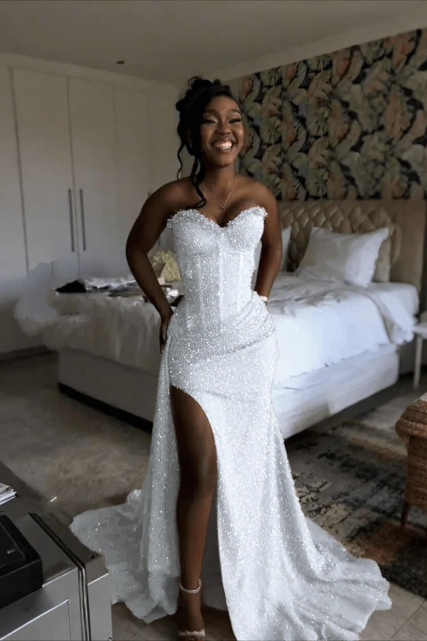 Orange Mermaid Prom Dress Sleeveless Sweetheart Sequined Formal Dress