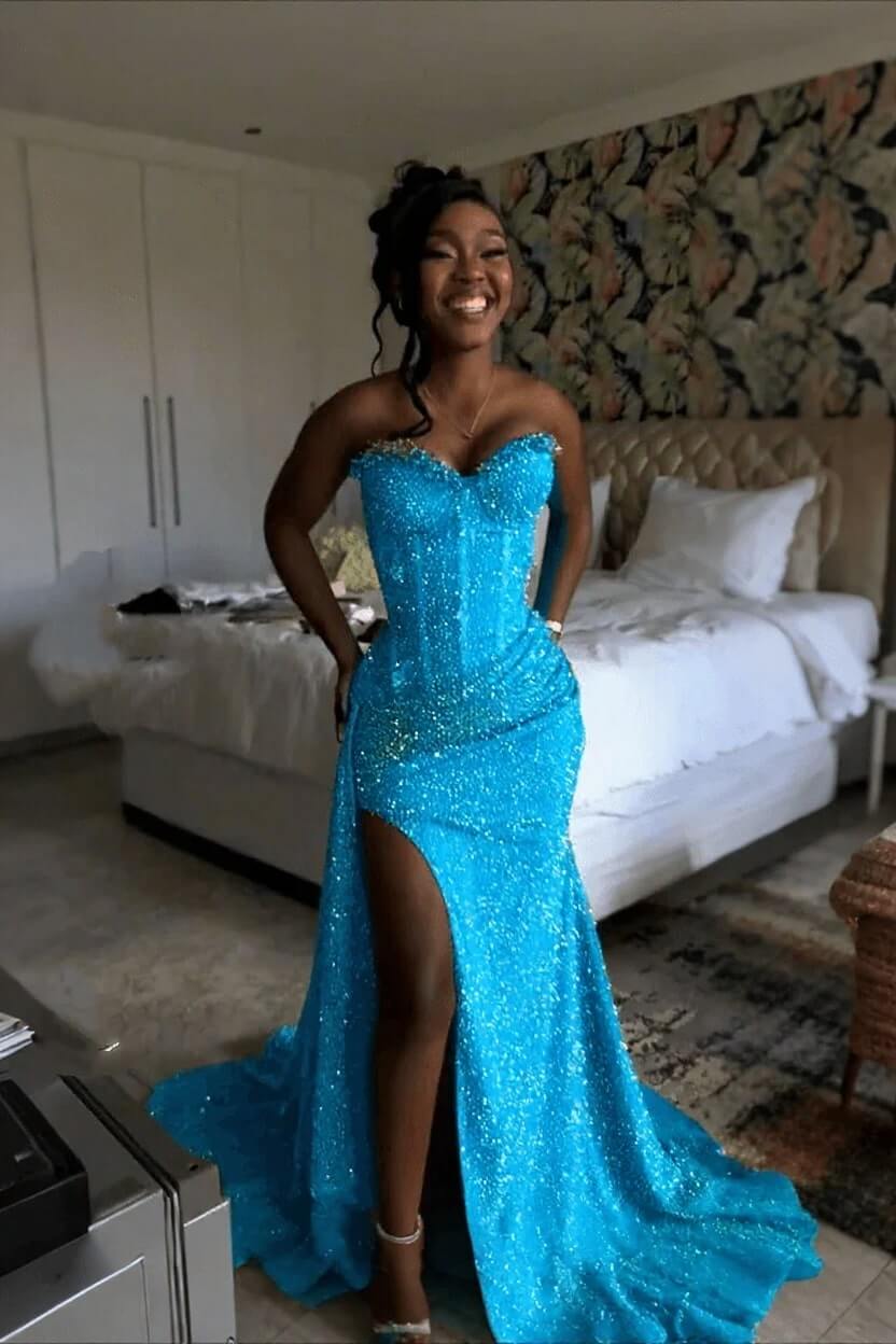 Orange Mermaid Prom Dress Sleeveless Sweetheart Sequined Formal Dress