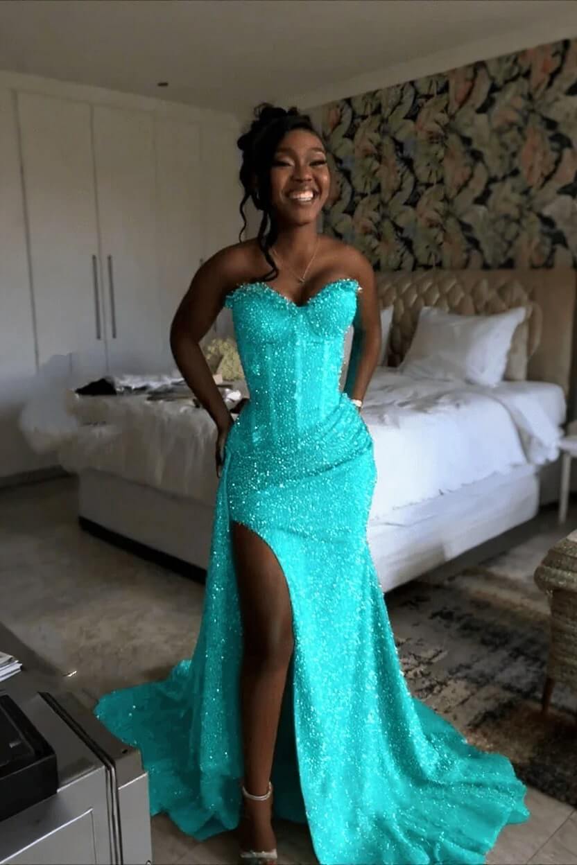 Orange Mermaid Prom Dress Sleeveless Sweetheart Sequined Formal Dress
