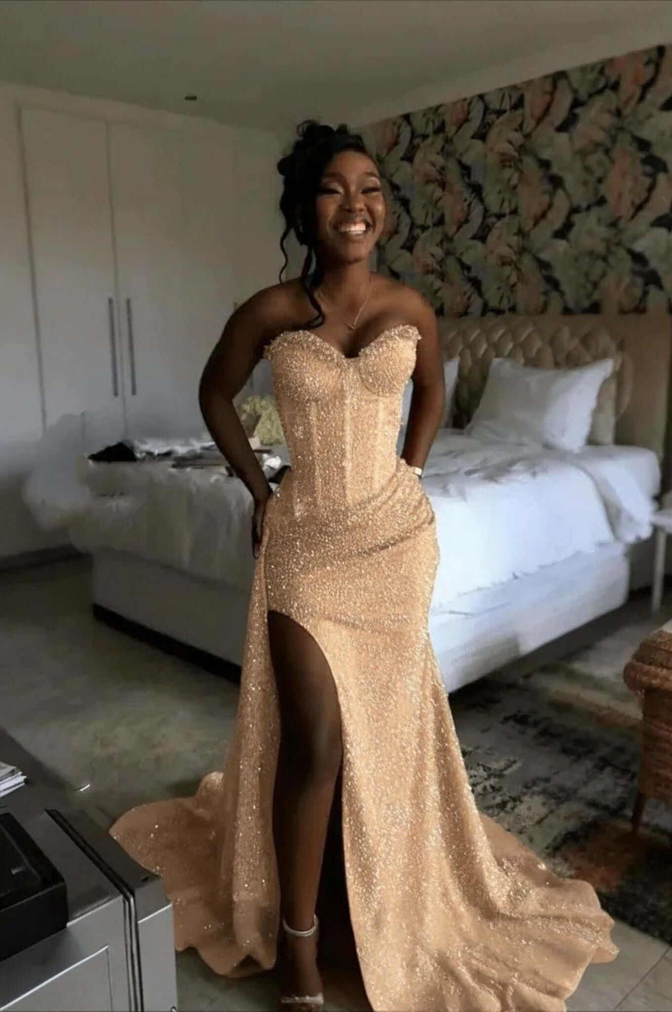 Orange Mermaid Prom Dress Sleeveless Sweetheart Sequined Formal Dress