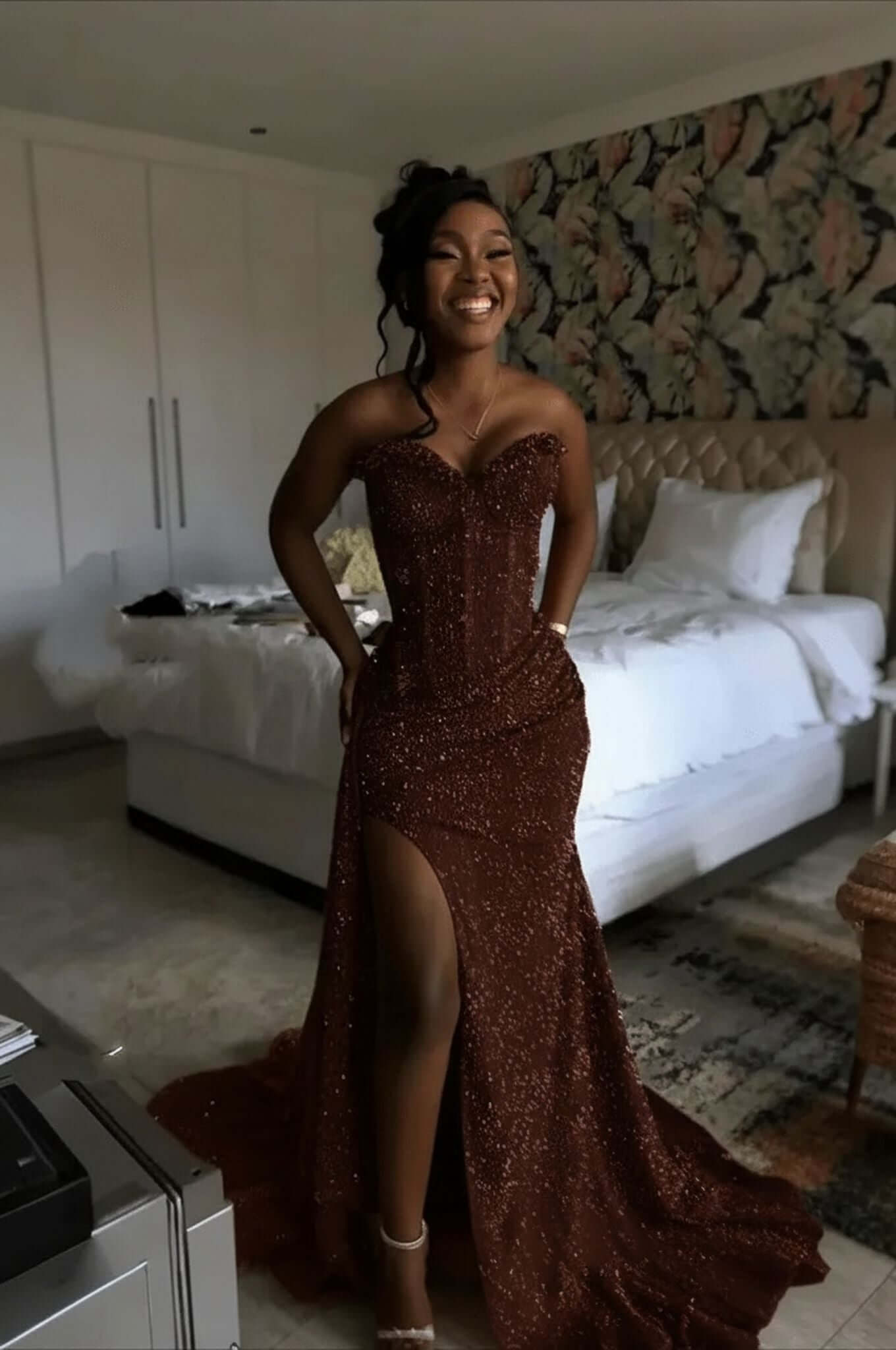 Orange Mermaid Prom Dress Sleeveless Sweetheart Sequined Formal Dress